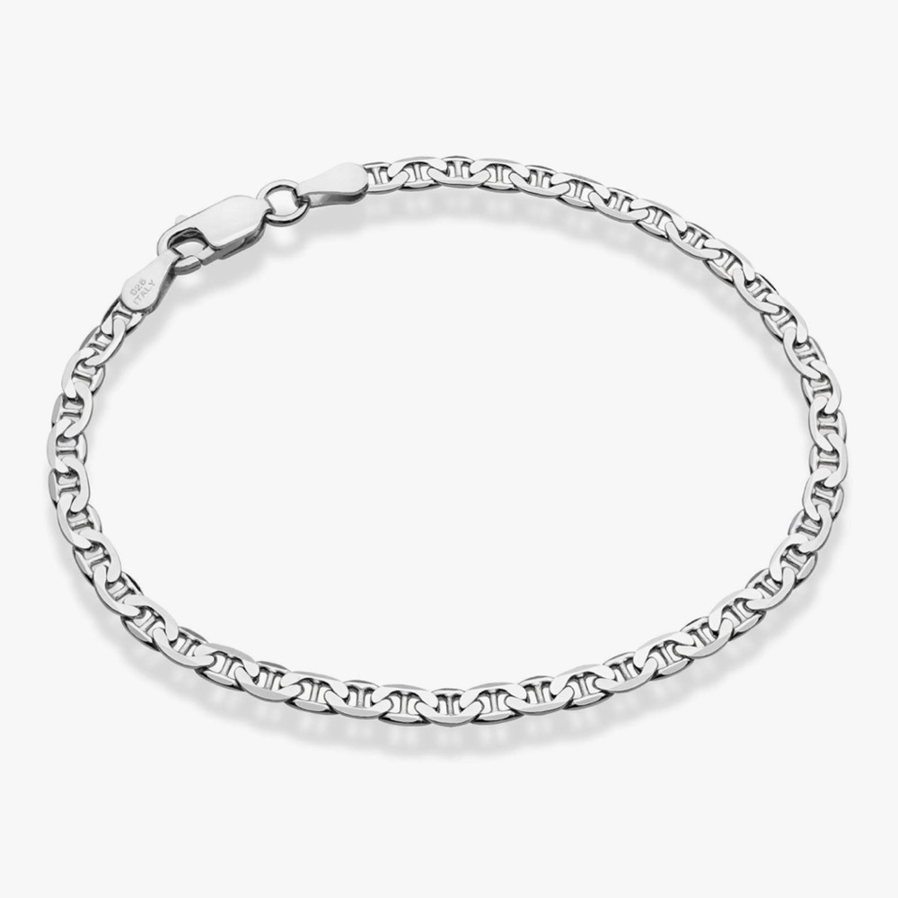 Italian Solid 925 Sterling Silver 3mm Mariner Link Chain Bracelet